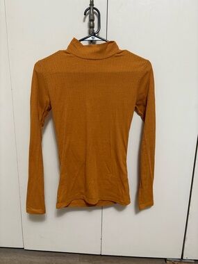 ADC Ribbed Long Sleeve Mock Neck Top Mustard Yellow Women Small